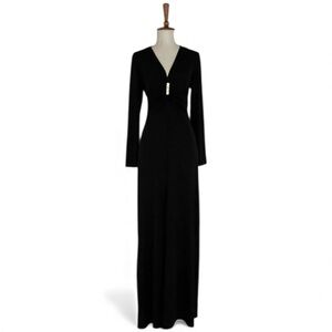 Vintage Black Dress Women’s M Long Sleeve V-Neck Maxi‎